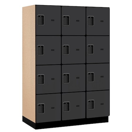 Salsbury Industries 4 Tier Designer Locker, 54"Wx76"Hx21"D, 12 Door, Black 18-24361BLK